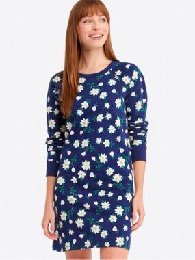 Draper James Magnolia Sweatshirt Midi Dress Blue White Floral Cotton Plus 1X